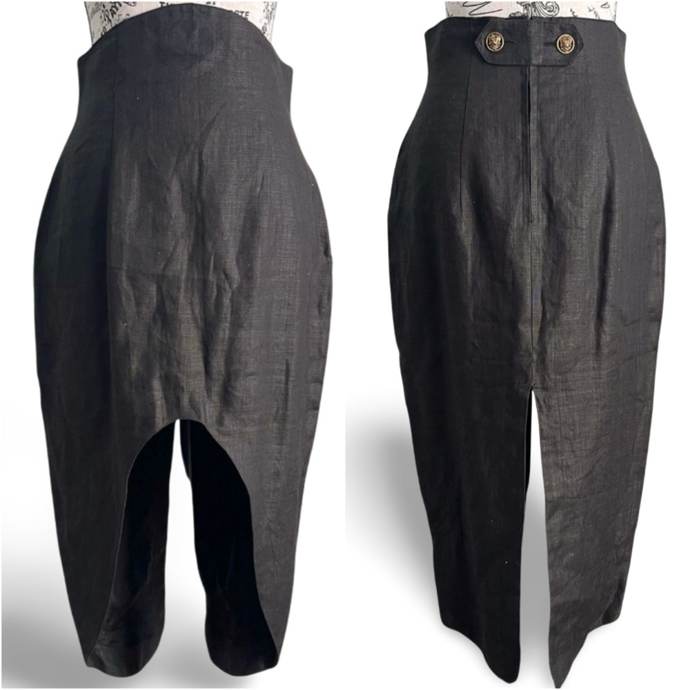 🇨🇦 80s Vintage Les Ravisseurs Linen Architectural High Waist Skirt Avant Garde